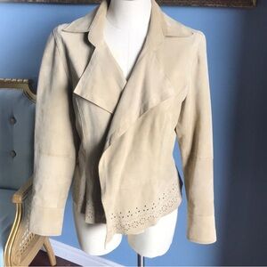 Beige suede double breasted open jacket, boho, bohemian, western, cowgirl size 8